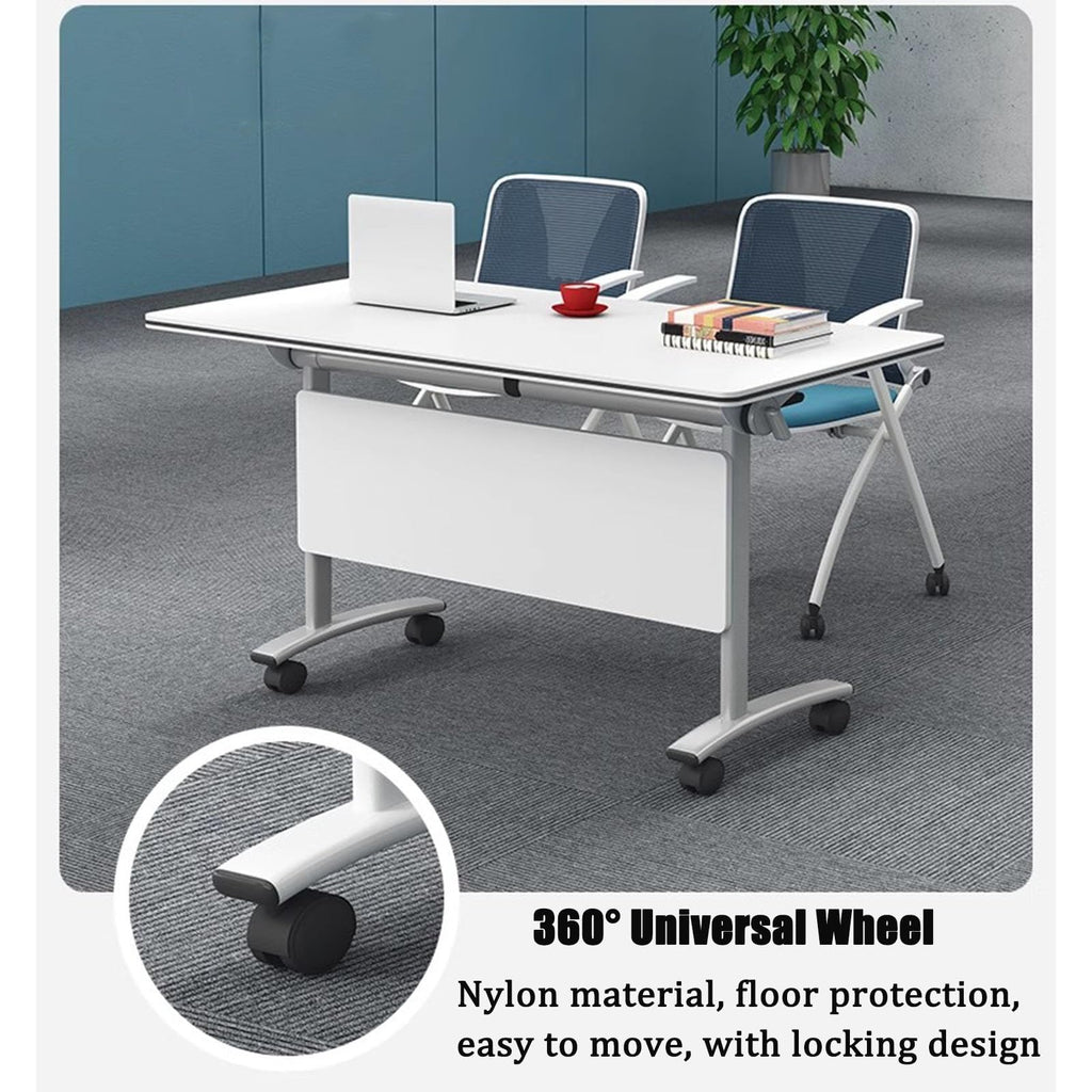 Folding Portable Conference Room Table with Metal Frame and Wheels O347173