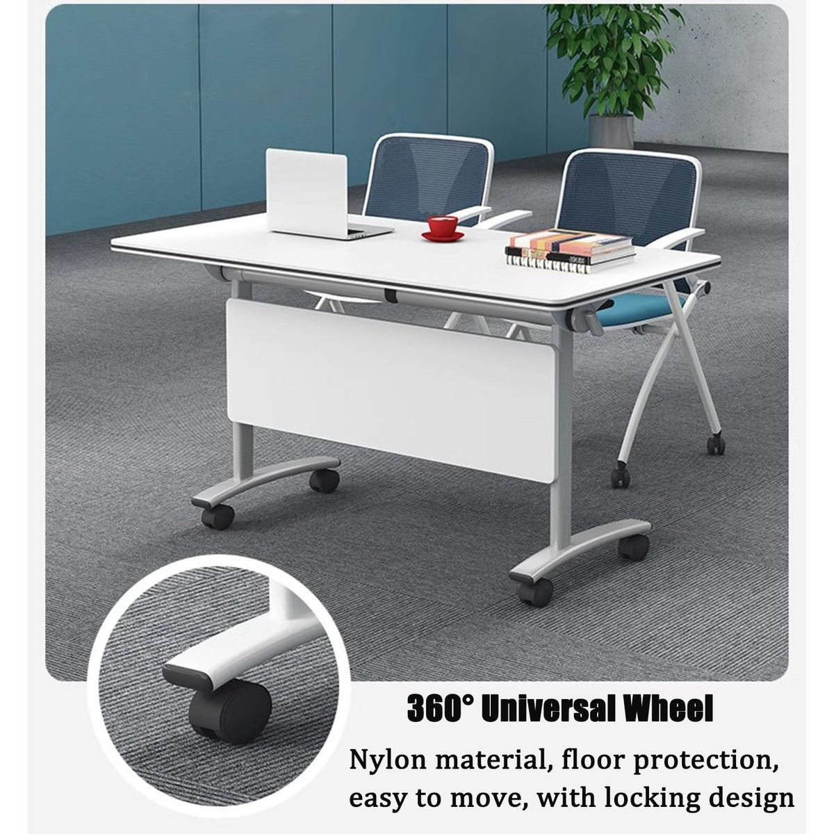 Folding Portable Conference Room Table with Metal Frame and Wheels O347173