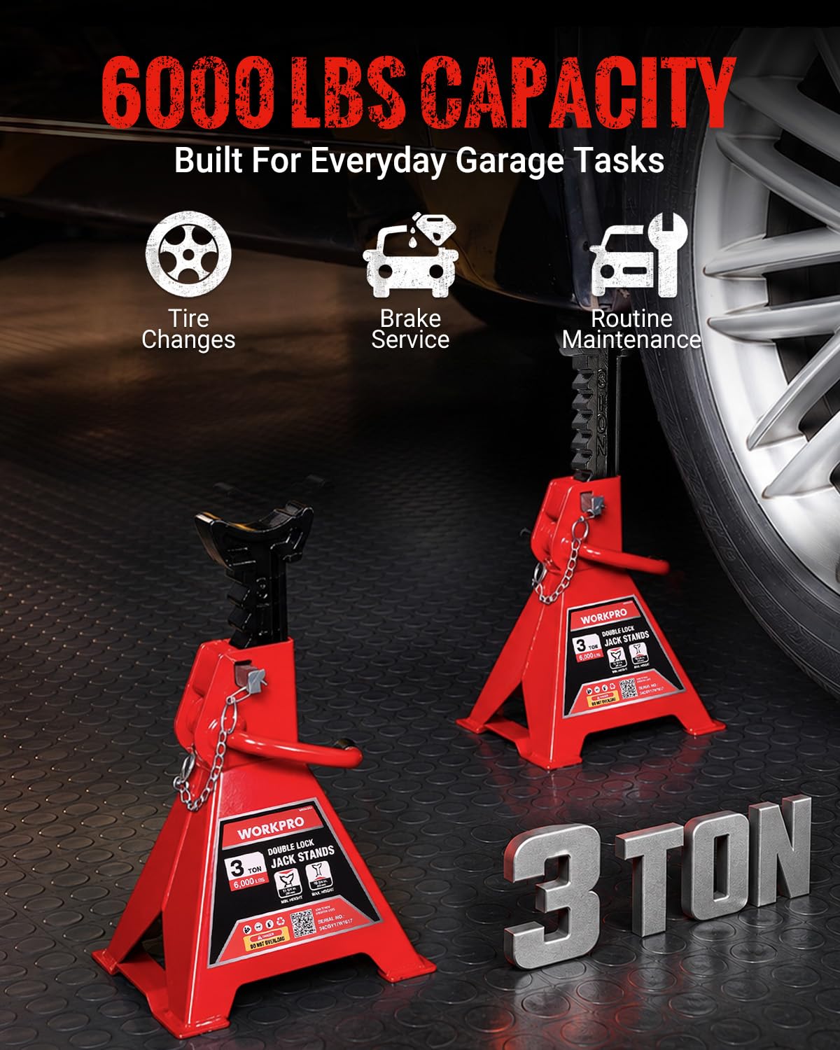 3 Ton Jack Stands with Double Lock, 1 Pair U269072