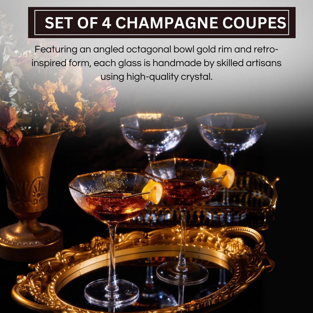 Champagne Coupe Glasses Set of 4 Gold Rim B50663