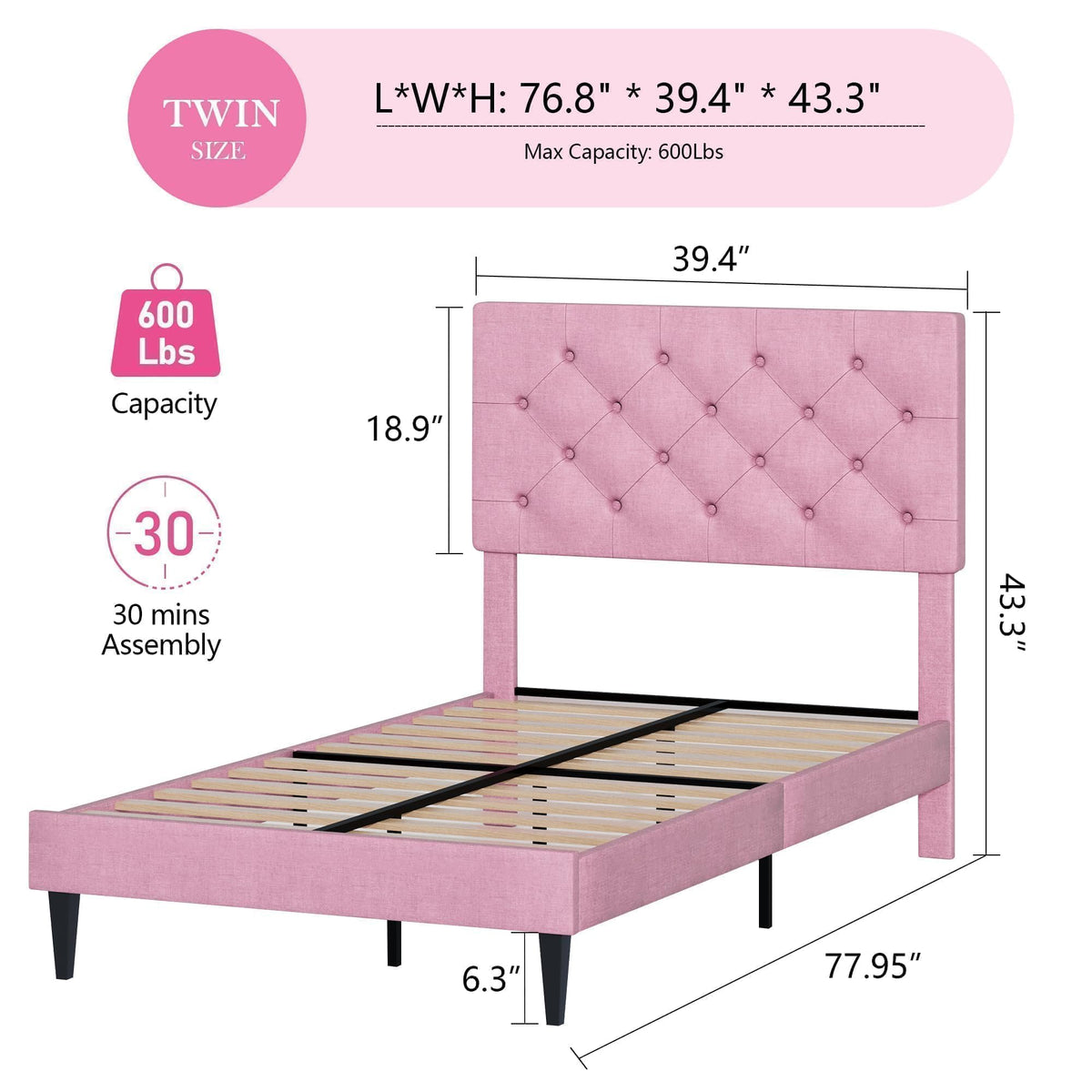 Twin Upholstered Platform Bed V92056