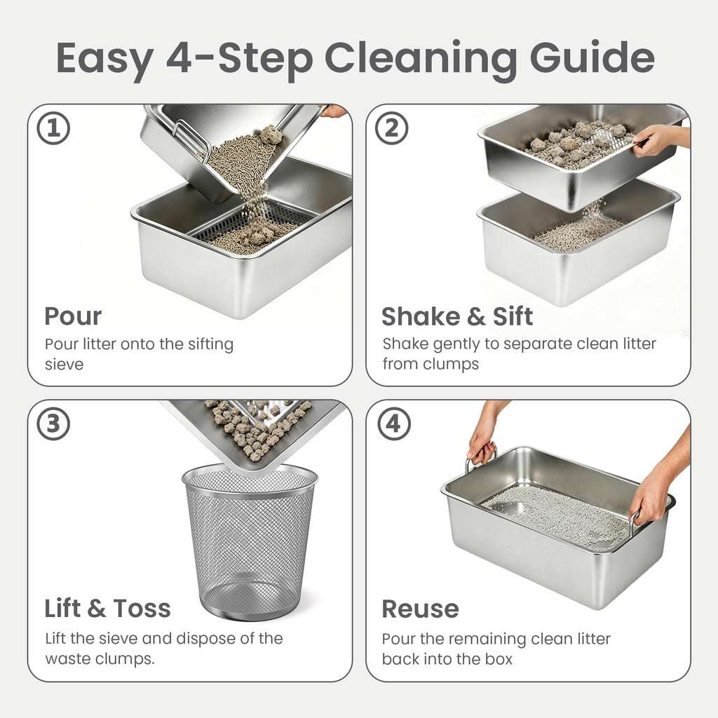 Extra Large Stainless Steel Sifting Cat Litter Box with Dual Handles F2912