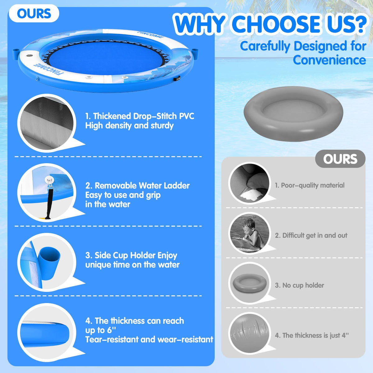 Inflatable Water Hammock Floating Dock 8FT Round with Water Ladder and Cup Holder Light Blue V595442
