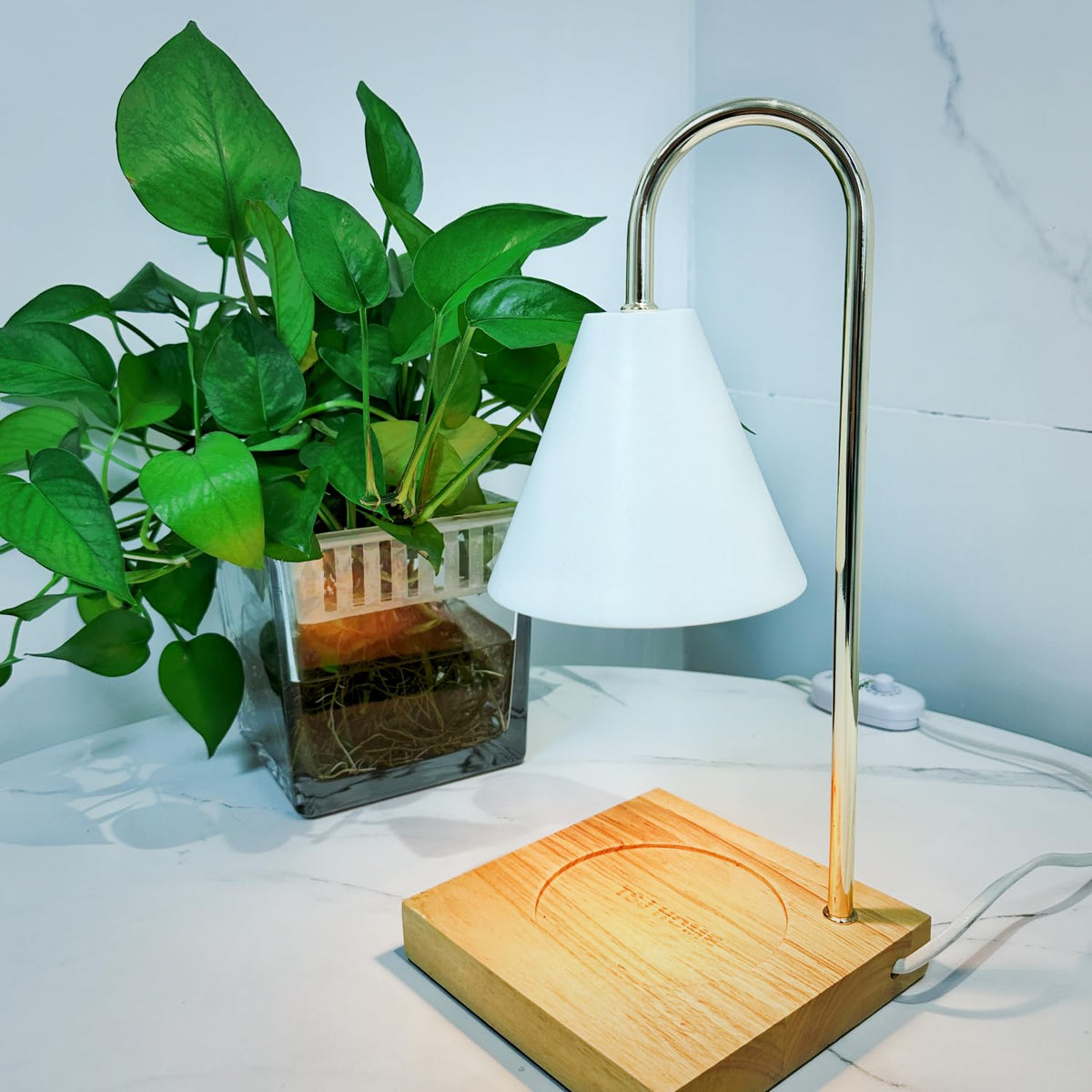 Electric Candle Warmer Lamp with 2 Bulbs, Adjustable Height, Timer, Gold K6666