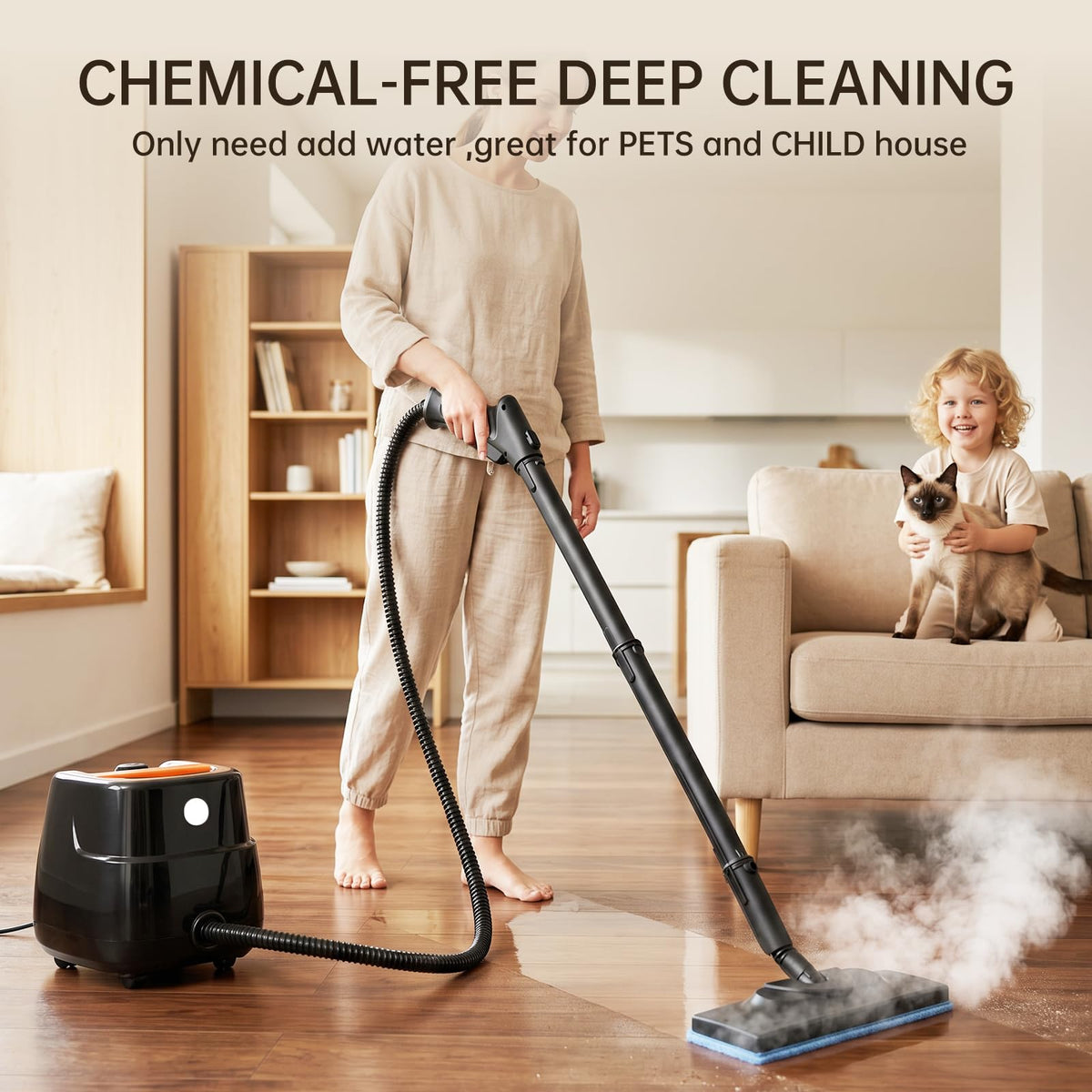 21-in-1 Chemical-Free Steam Cleaner with 3-Level Adjustment D7715