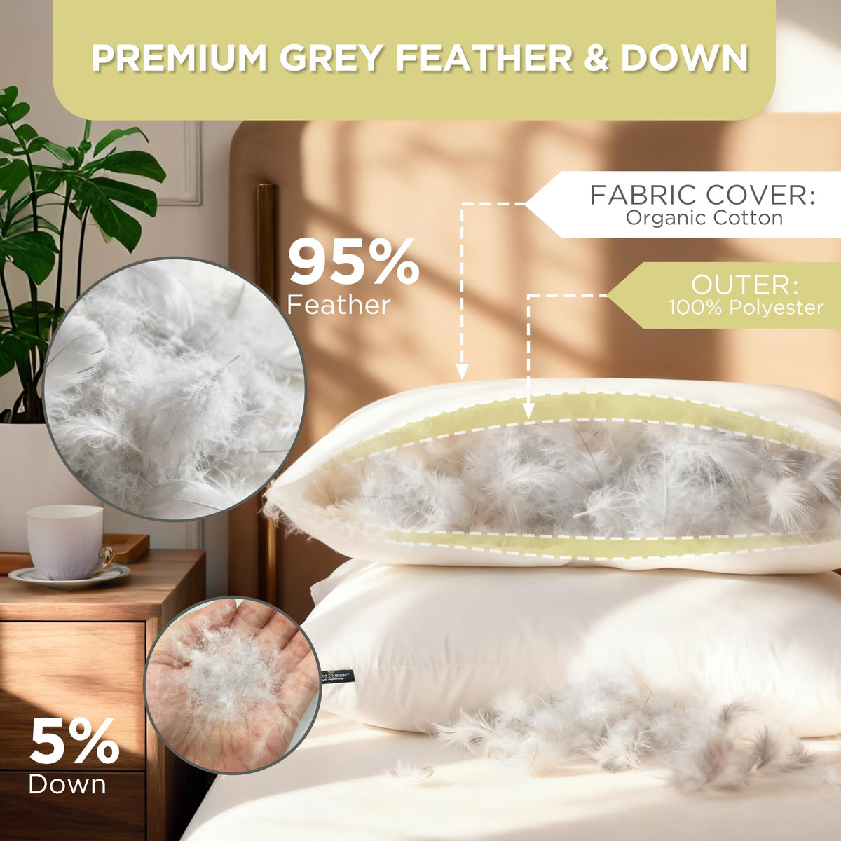 Feather and Down Pillows, 100% Organic Cotton Cover Z34548