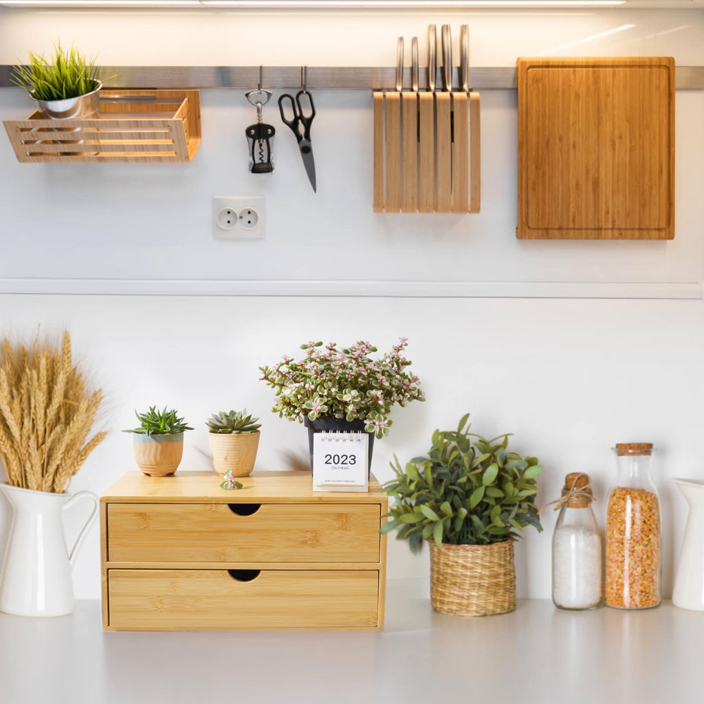 Bamboo Desk Organizer with Drawers I46097