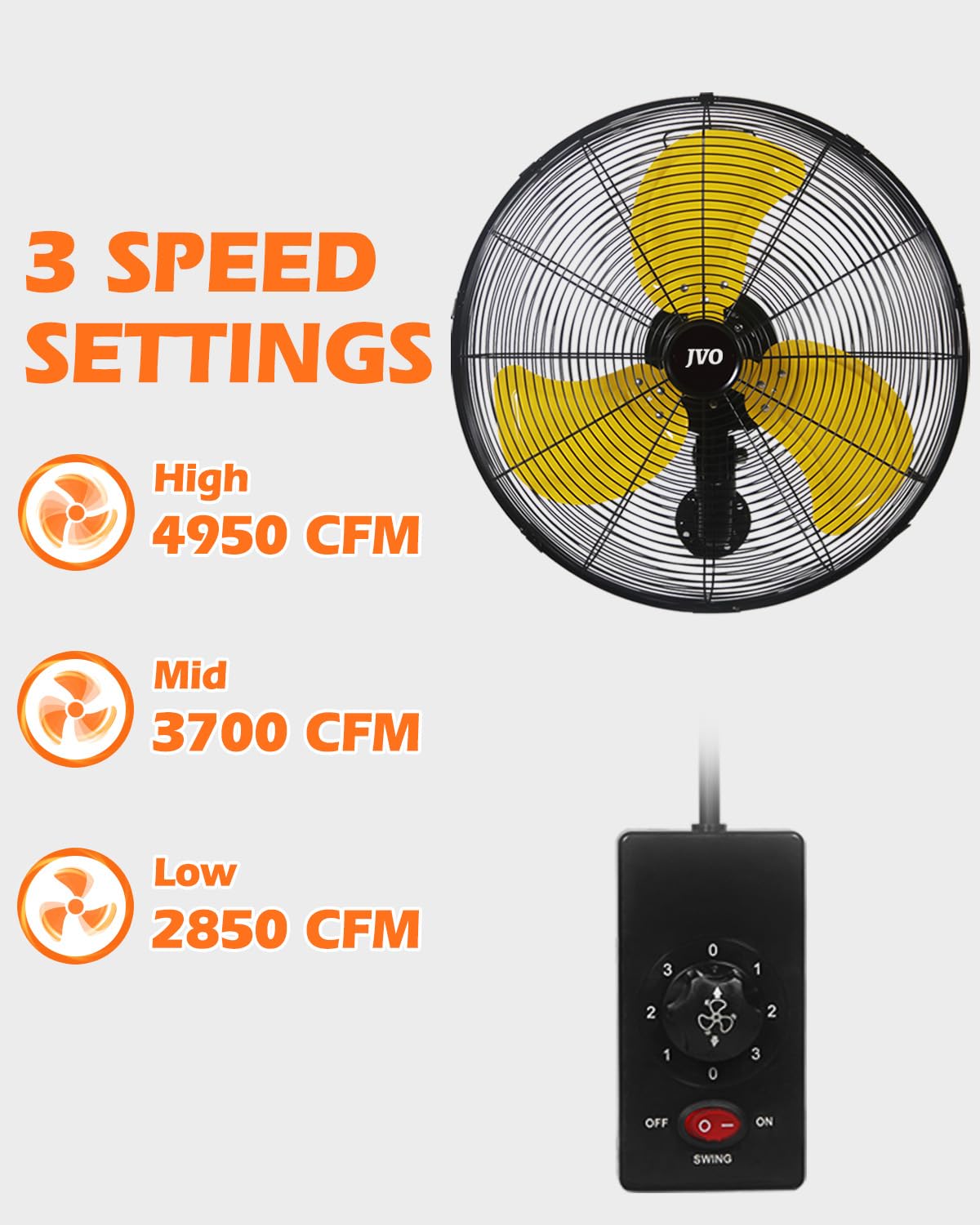 20 inch High Velocity Oscillating Wall Mount Fan F70348