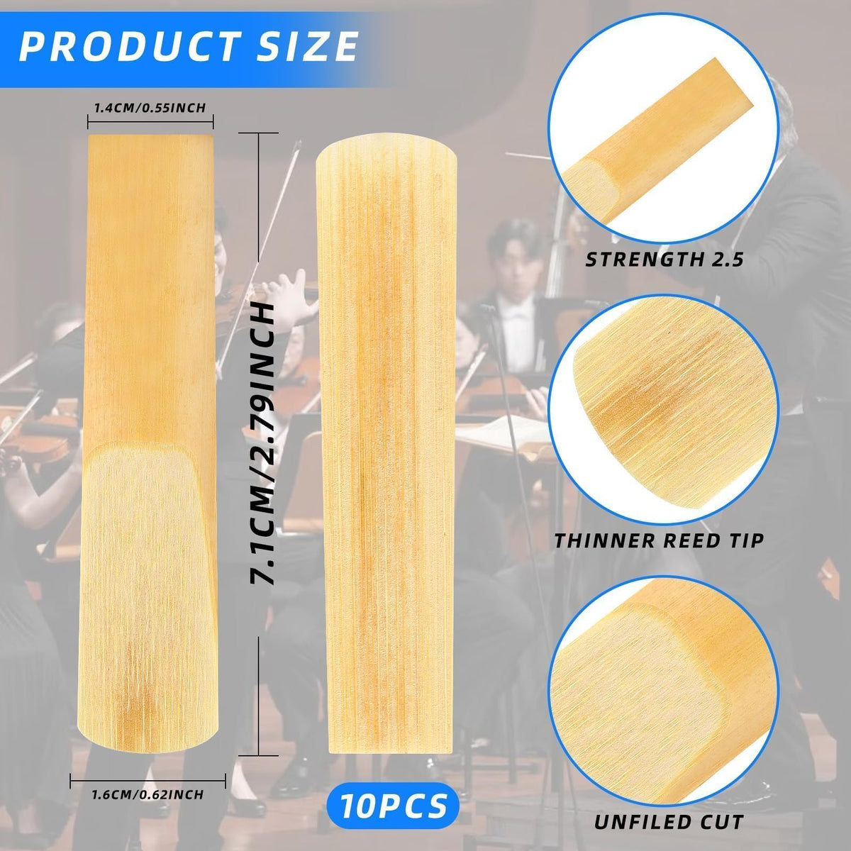 10 Pack Alto Saxophone Reeds 2.5 Strength T935287