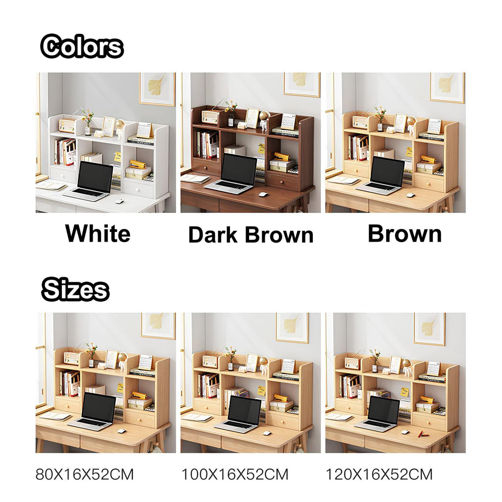 White Desktop Bookshelf Wood Storage Rack O973946