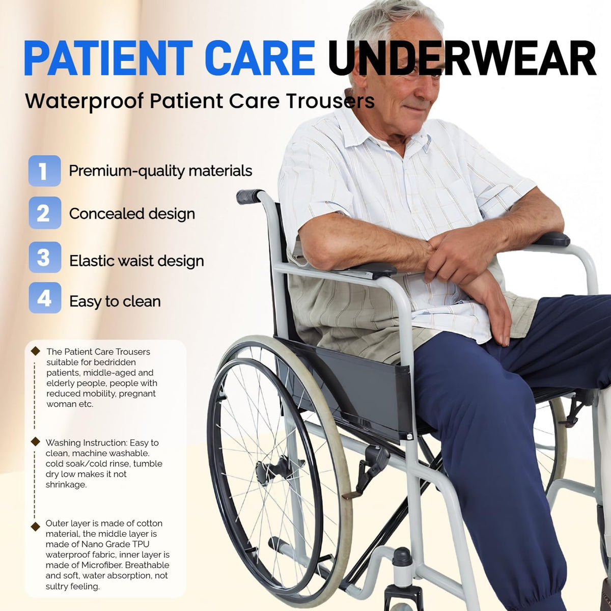 Waterproof Adjustable Incontinence Trousers Blue 3XL M401