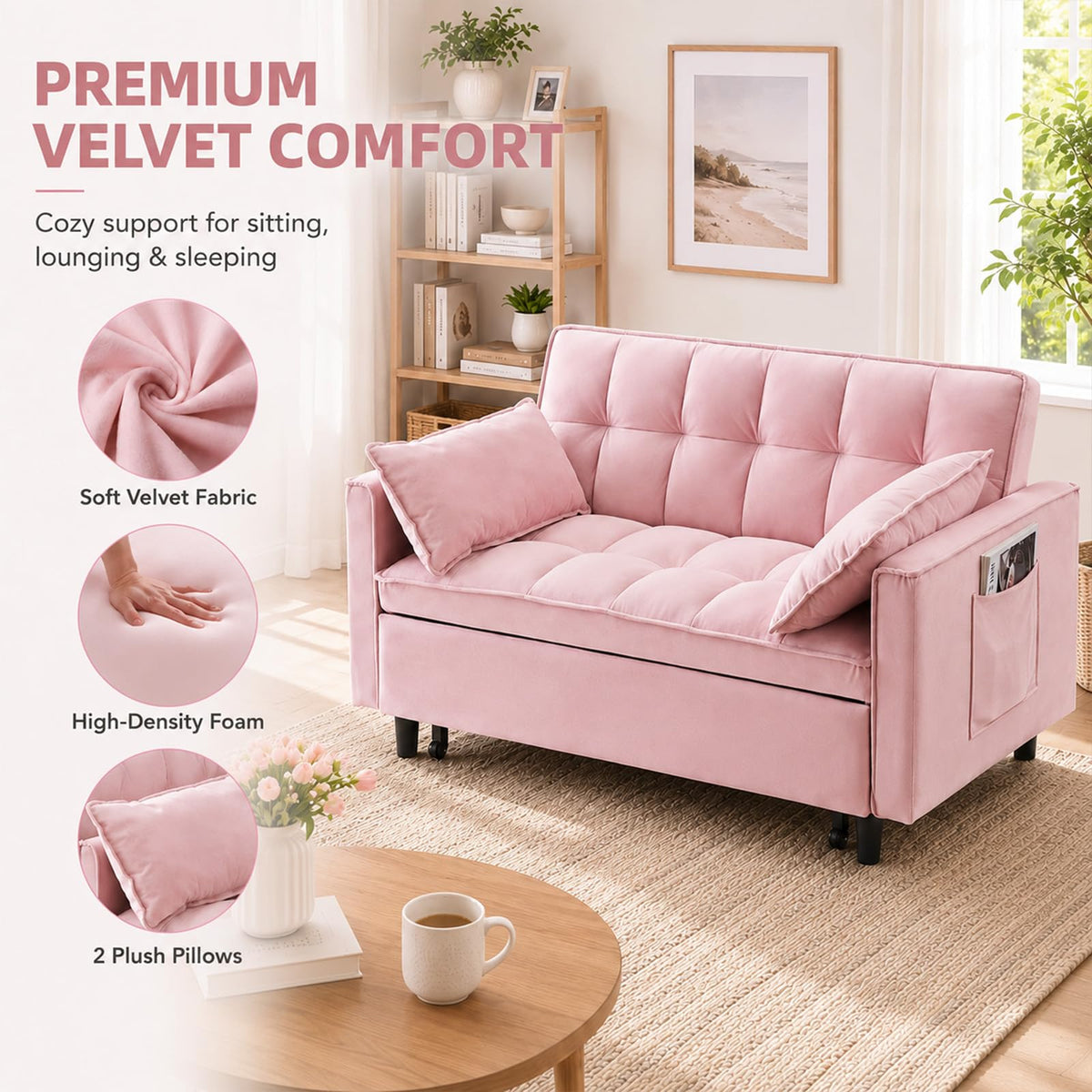 Velvet Convertible Sofa Bed U960