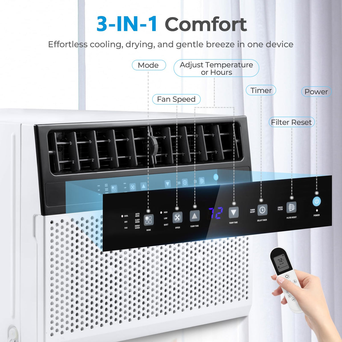 U-Shaped 10,000BTU Window Air Conditioner with Full Window View, Ivory White S250