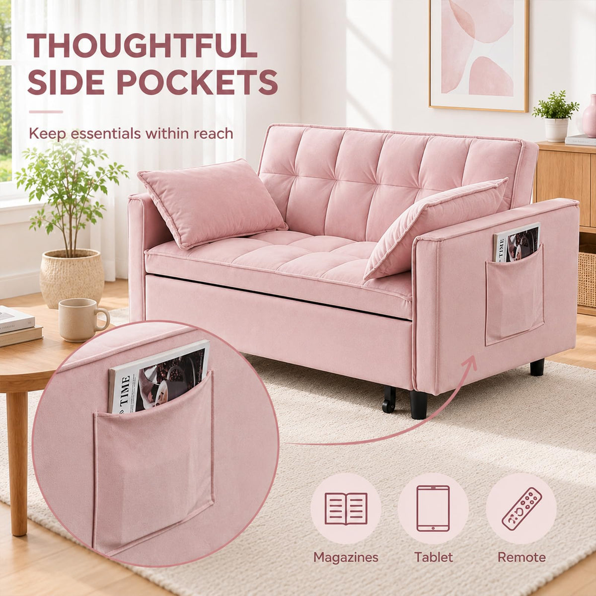 Velvet Convertible Sofa Bed U960