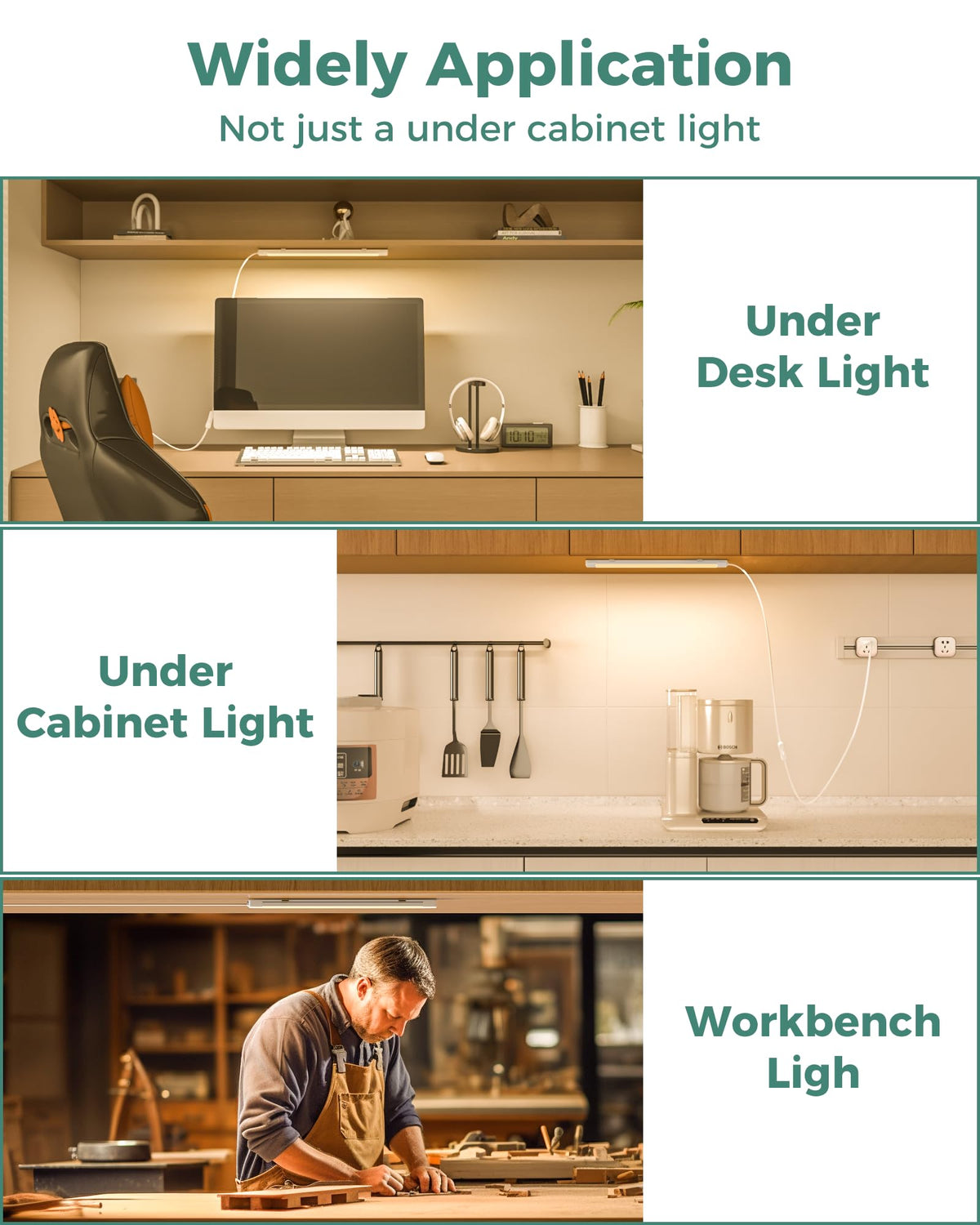 16" Under Cabinet LED Lights Plug in Workbench Light 700LM 2700K R965