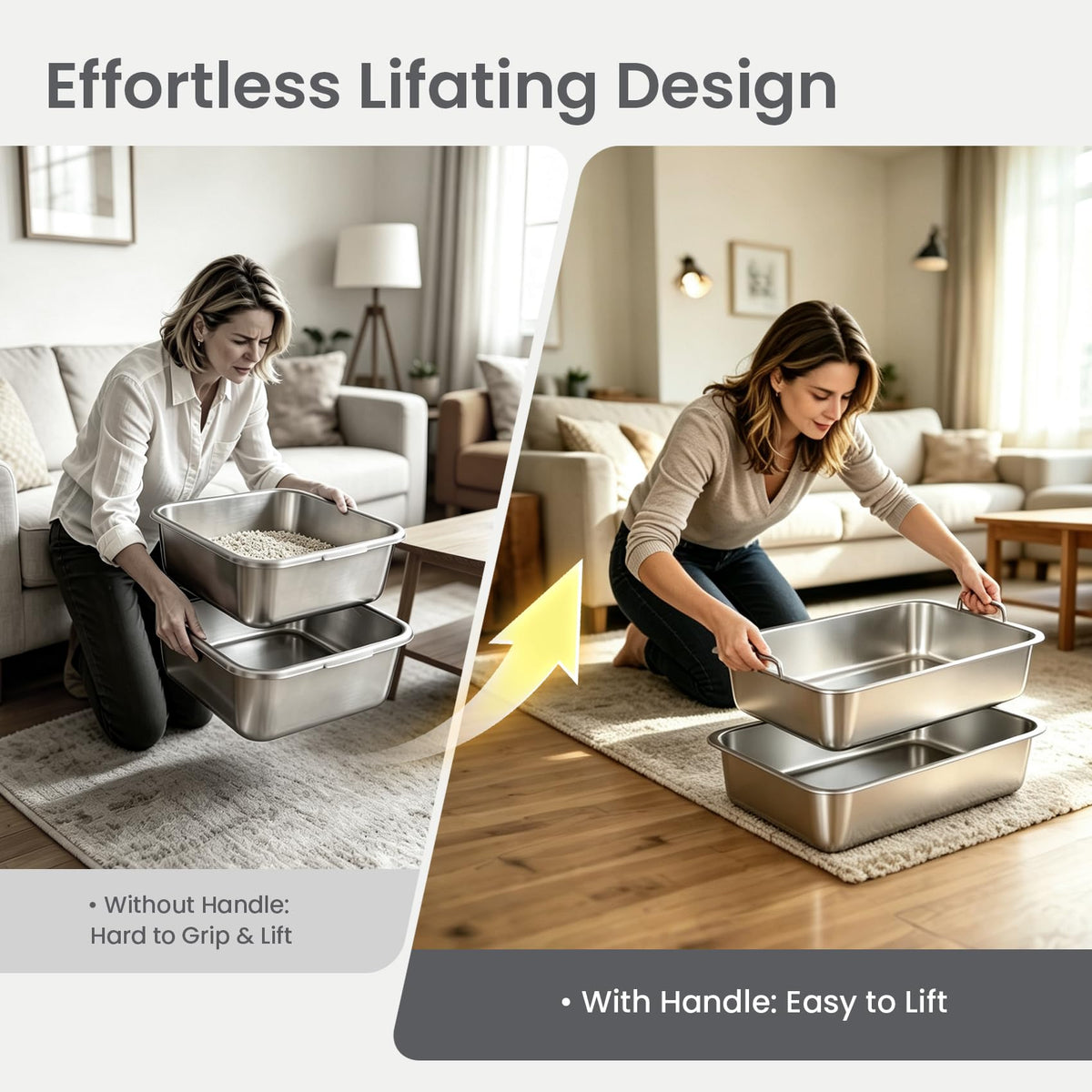 Extra Large Stainless Steel Sifting Cat Litter Box with Dual Handles F2912