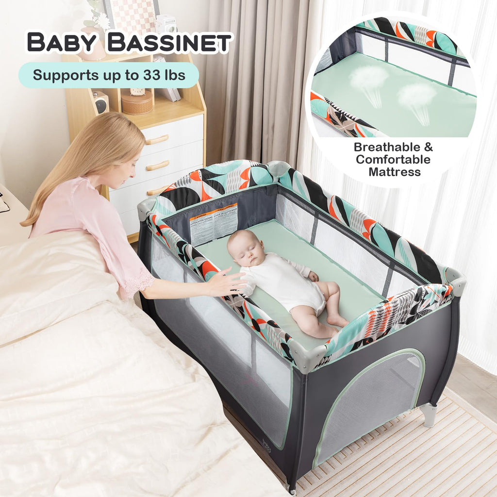 4 in 1 Pack and Play Portable Baby Playard with Bassinet D22288