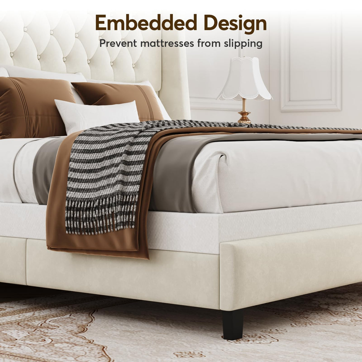 Queen Upholstered Bed Frame with Wingback B118