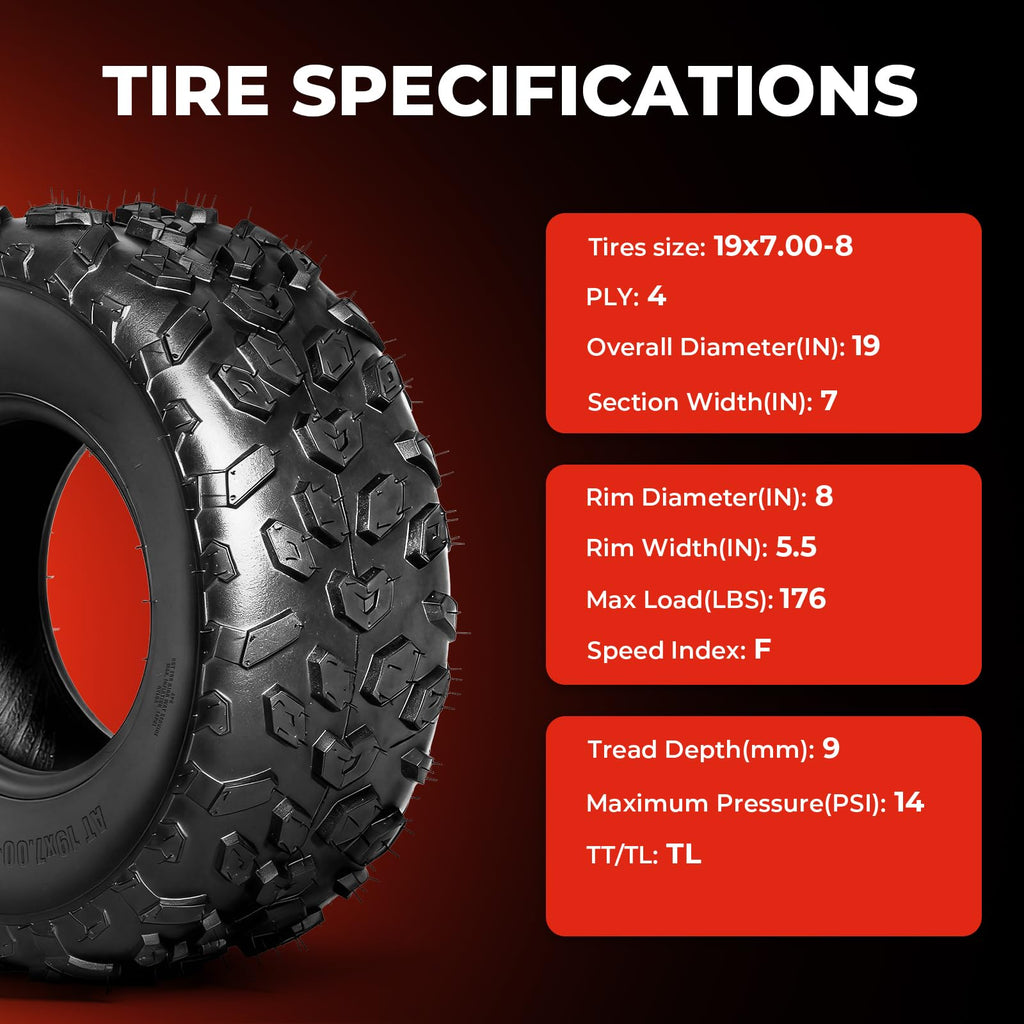 19x7-8 UTV ATV Tires Set of 4 A450595