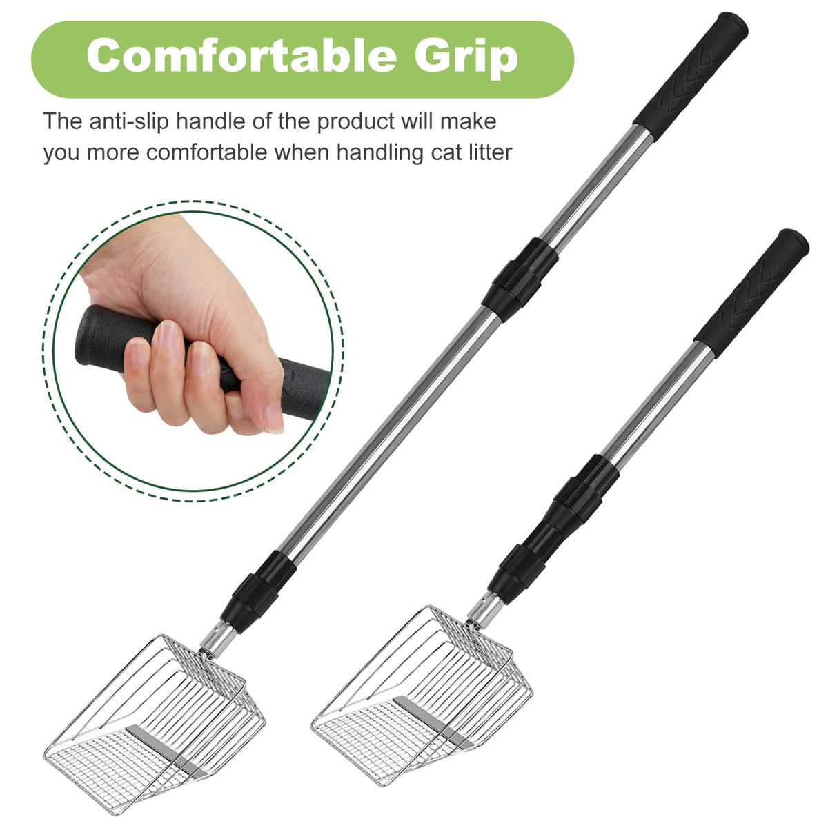 Long Handle Stainless Steel Cat Litter Scoop with Holder X5668