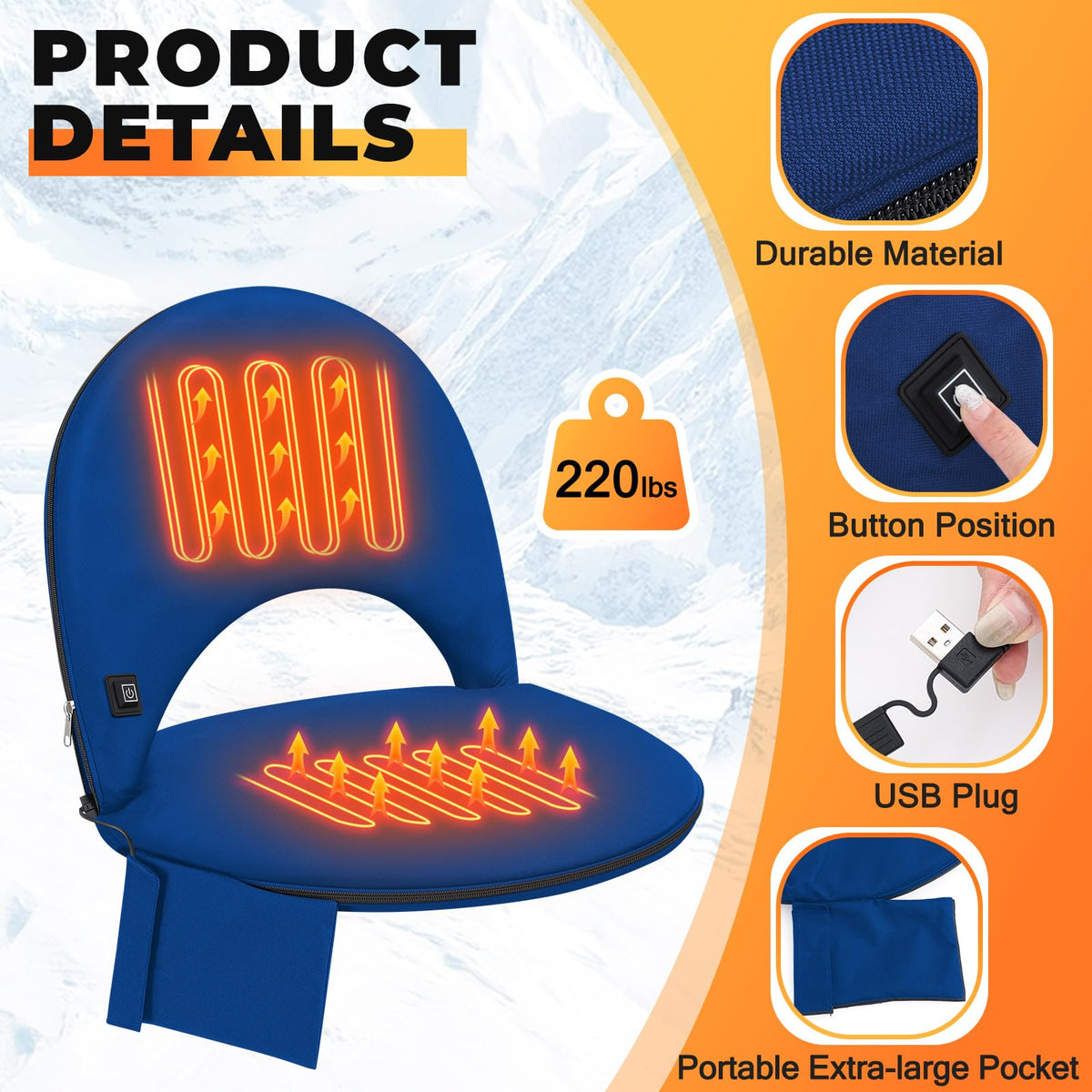 Heated Stadium Seat Cushion with Back Support F12753