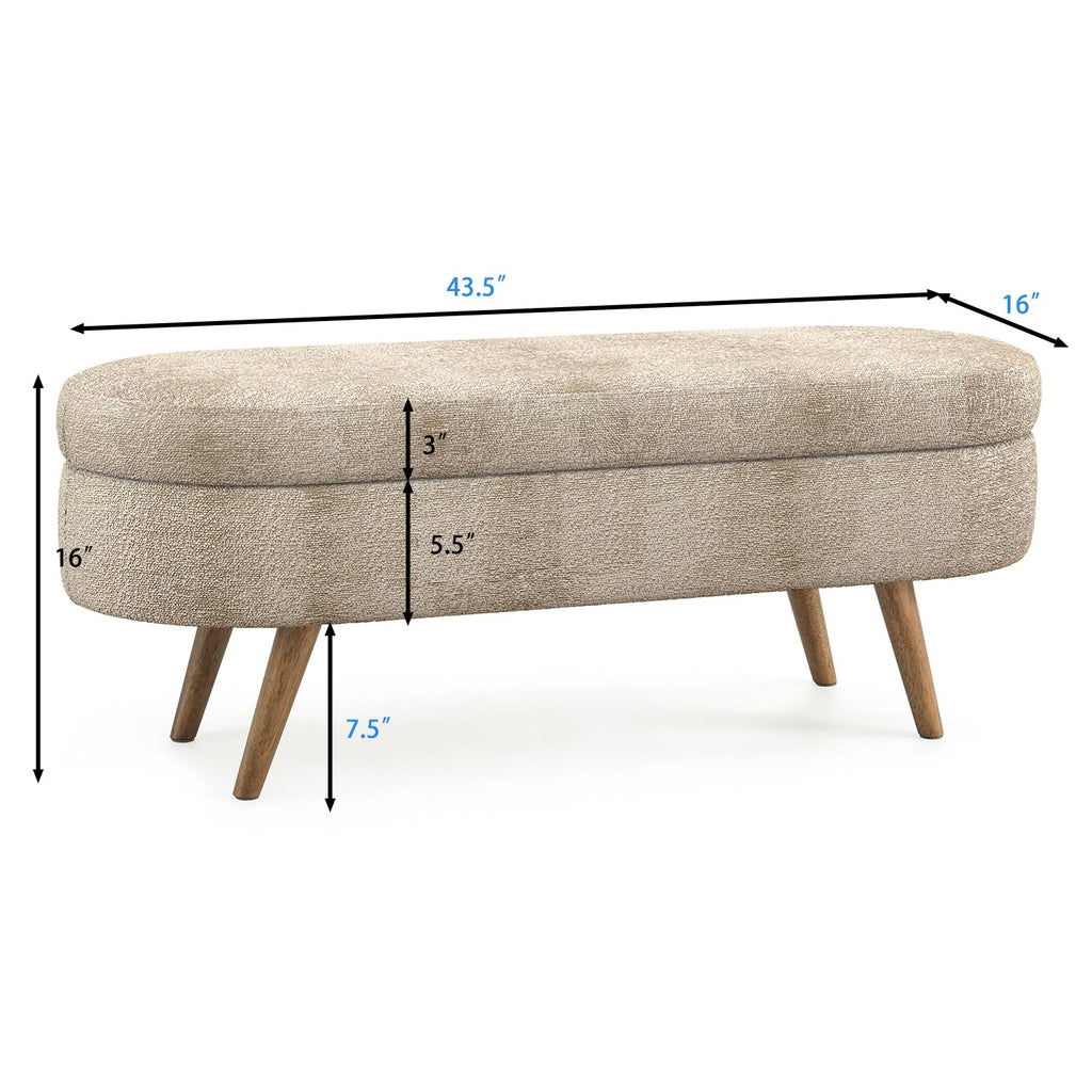 43.5" Oval Upholstered Storage Bench with Rubber Wood Legs P347634