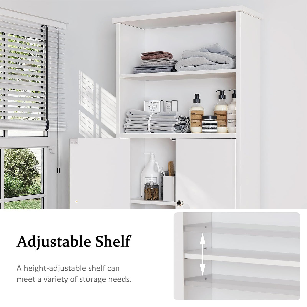 White Over the Toilet Storage Cabinet with Adjustable Shelf A263