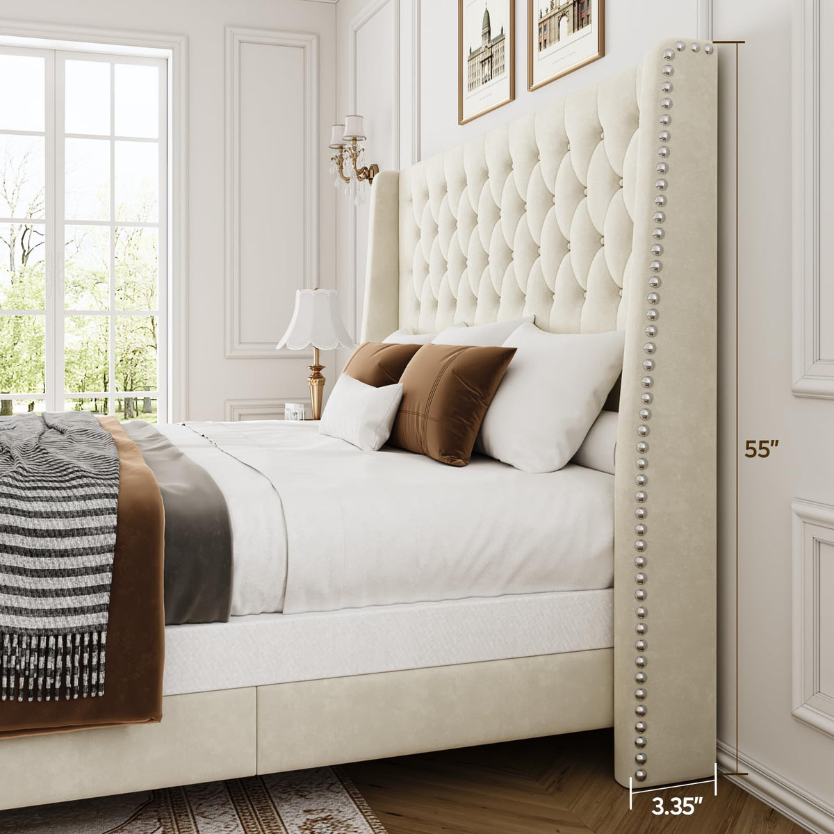 Queen Upholstered Bed Frame with Wingback B118