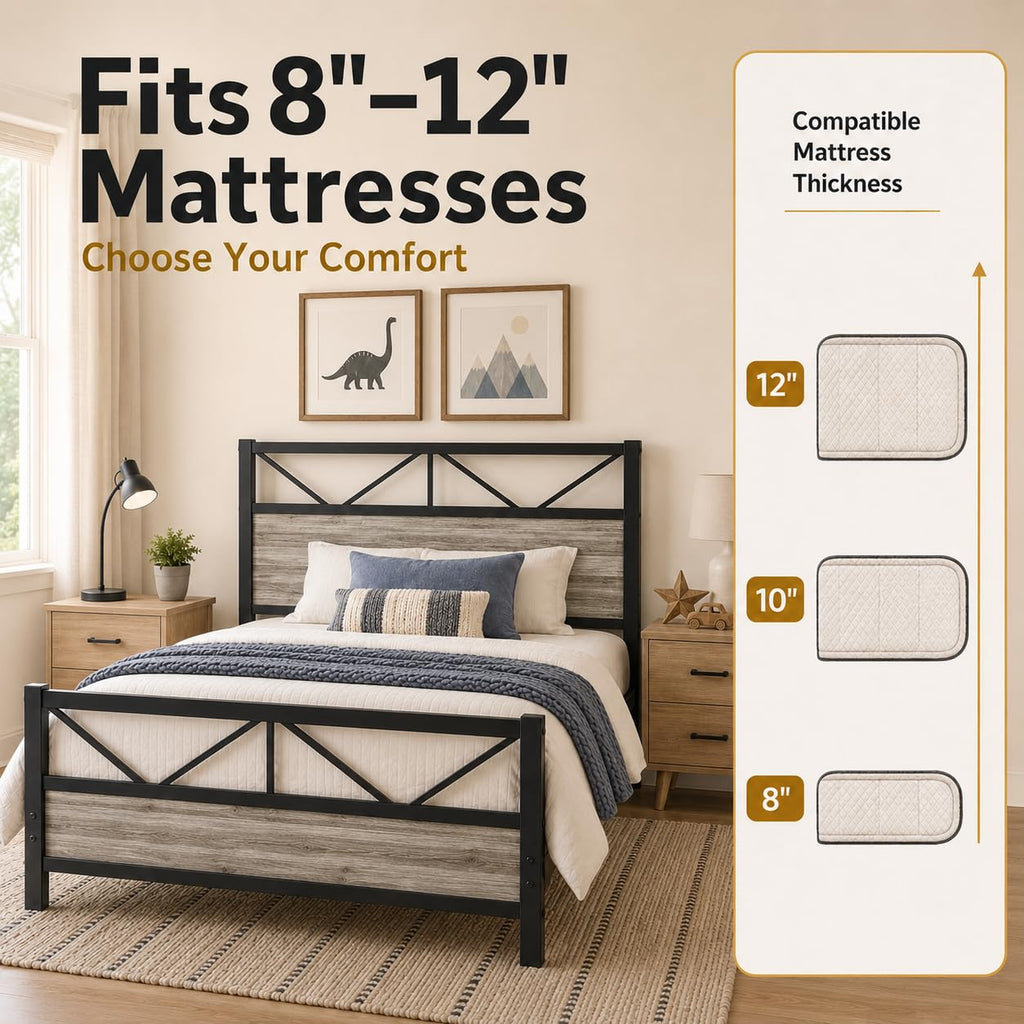 Wash Grey Twin Size Bed Frame with Tall Headboard M44472