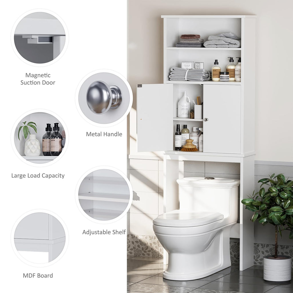 White Over the Toilet Storage Cabinet with Adjustable Shelf A263