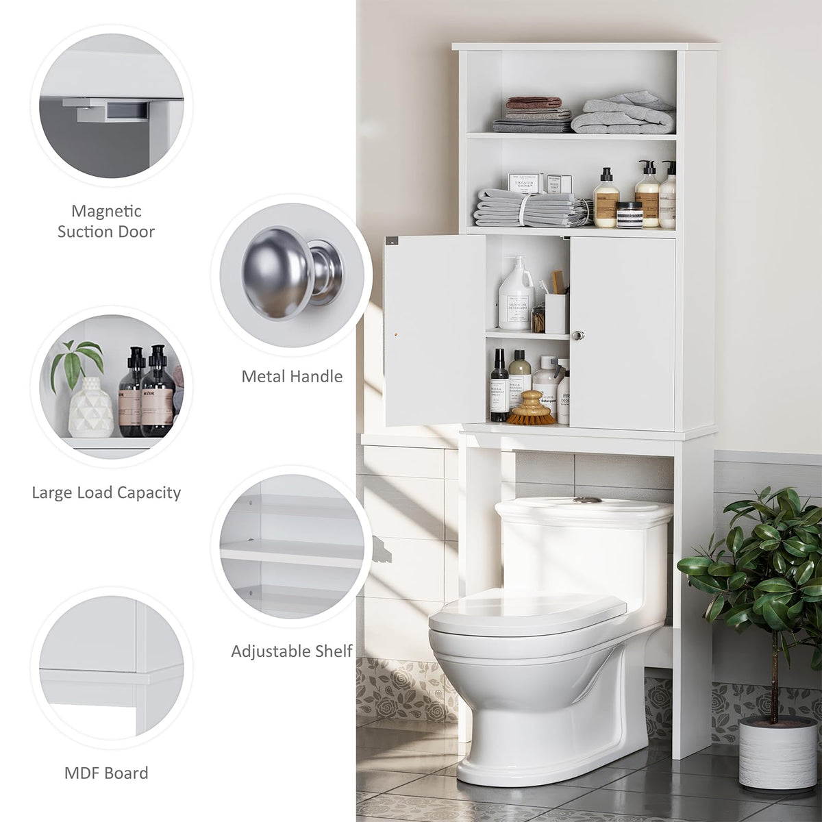 White Over the Toilet Storage Cabinet with Adjustable Shelf A263