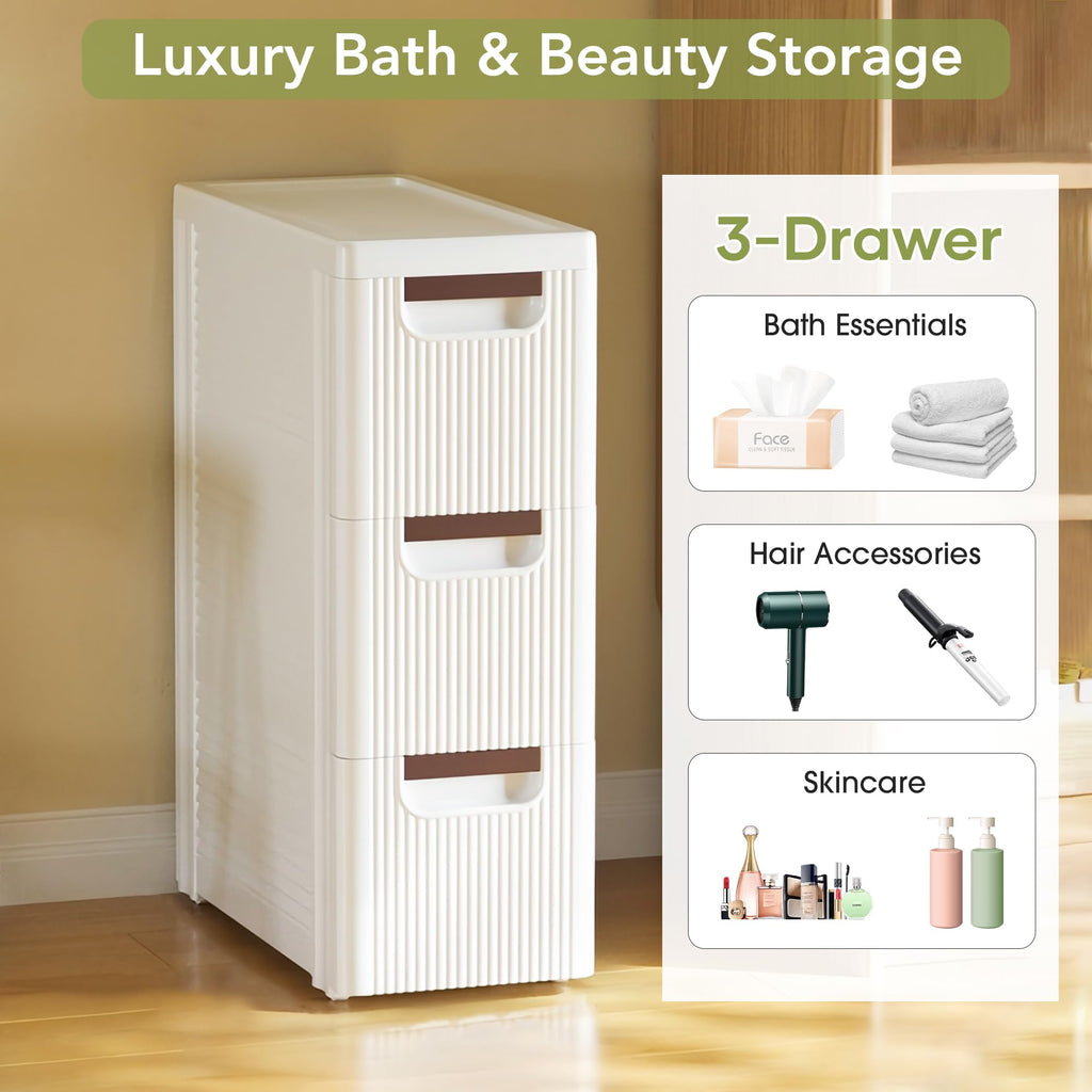 White 3 Drawers Narrow Plastic Bathroom Storage Cabinet D672298