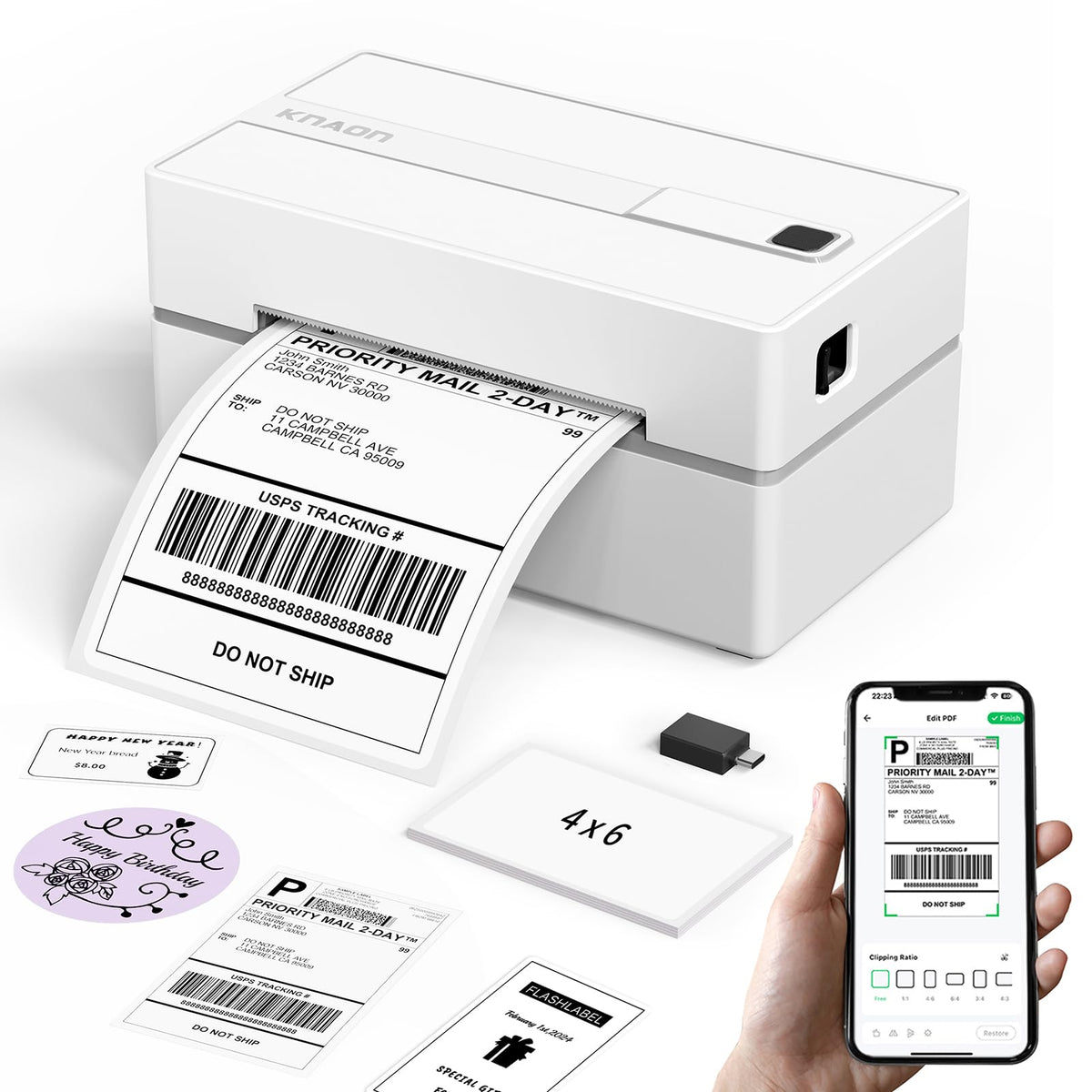 White 4x6 Portable Bluetooth Thermal Label Printer H688