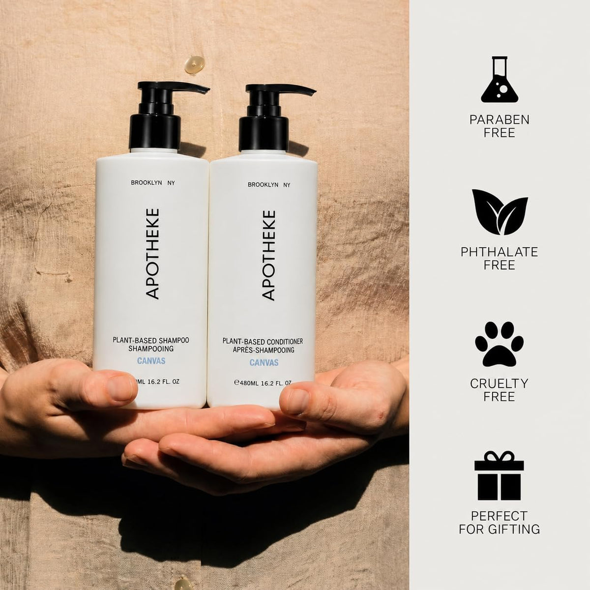Plant-Based Shampoo and Conditioner Set with Aloe Chamomile Coconut and Jojoba Oils, 16.2 Fl Oz Each L2937