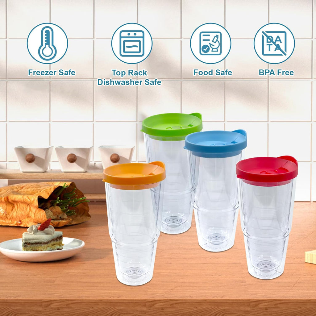 20 oz 4 Pack Double Wall Clear Acrylic Tumbler Cups with Lids R141808