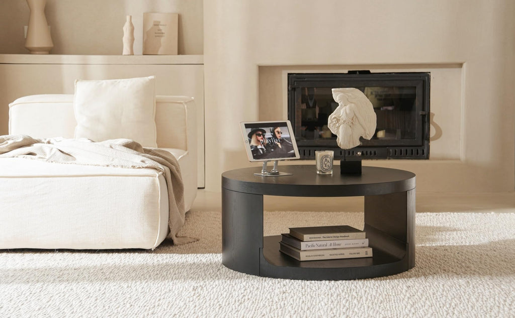 Black Round Coffee Table with Storage N8147