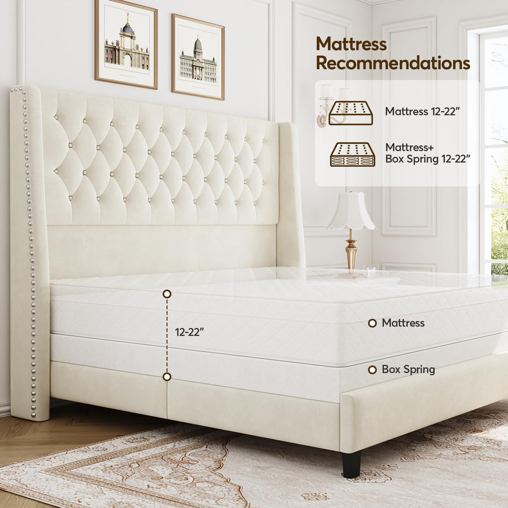 Queen Upholstered Bed Frame with Wingback B118