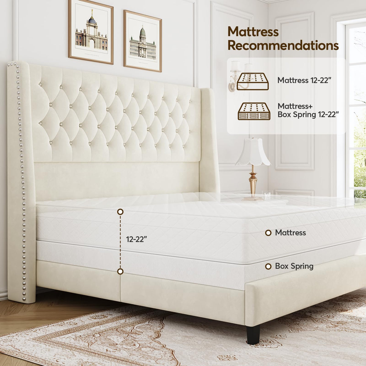 Queen Upholstered Bed Frame with Wingback B118