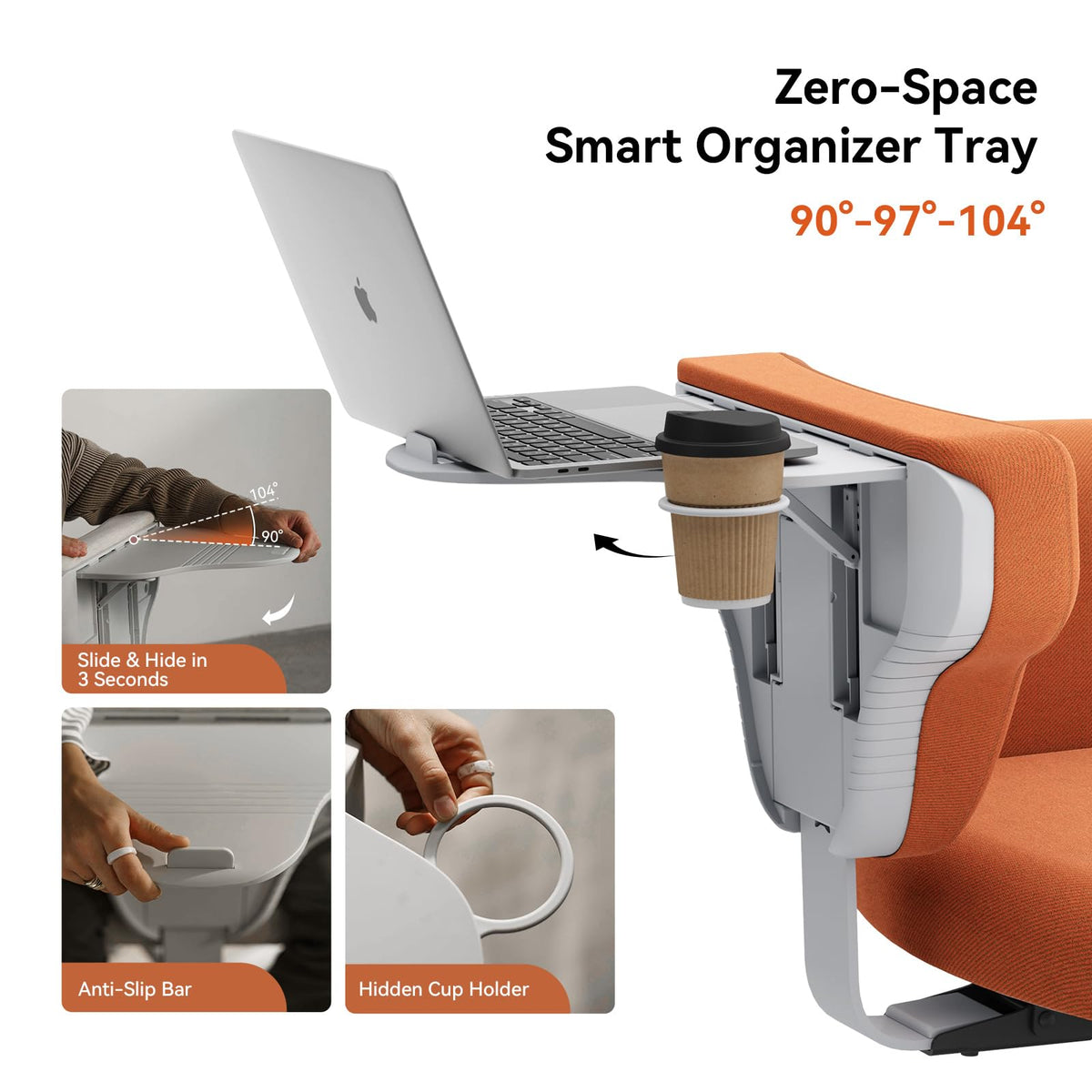 Orange Adjustable Ergonomic Office Chair with Desk Tray N2549