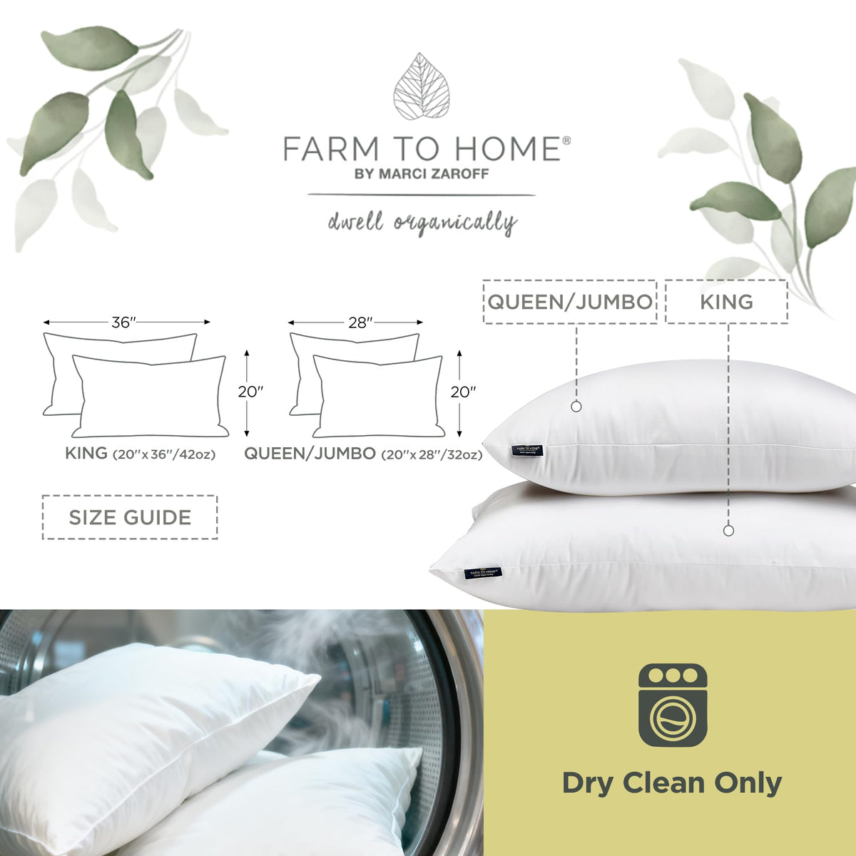 Feather and Down Pillows, 100% Organic Cotton Cover Z34548