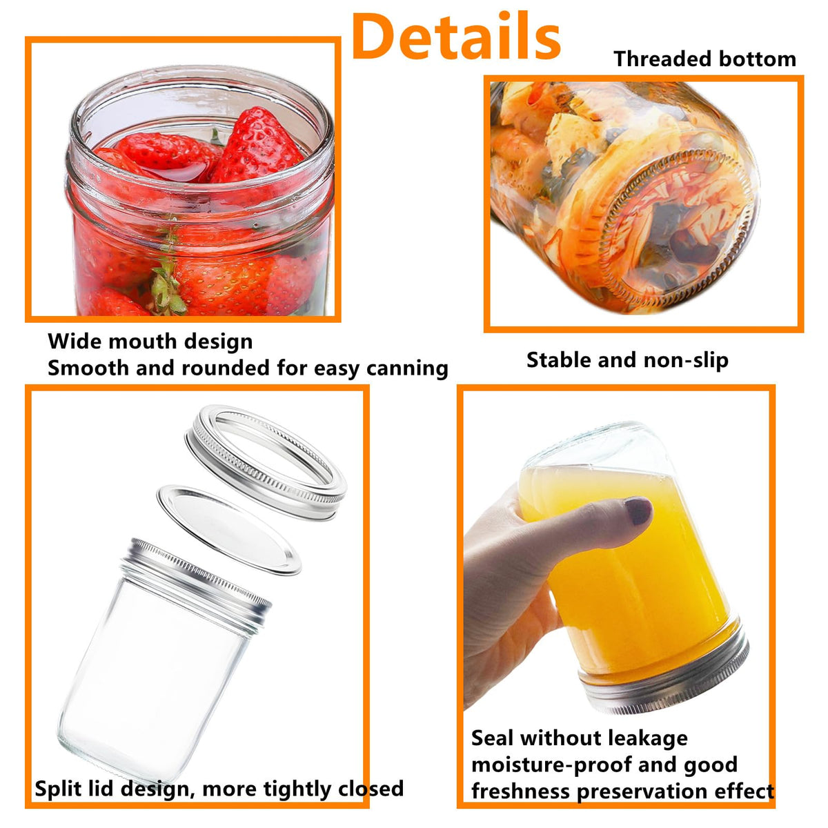 12 Pc 16 oz Wide Mouth Glass Mason Jars with Lids L8256