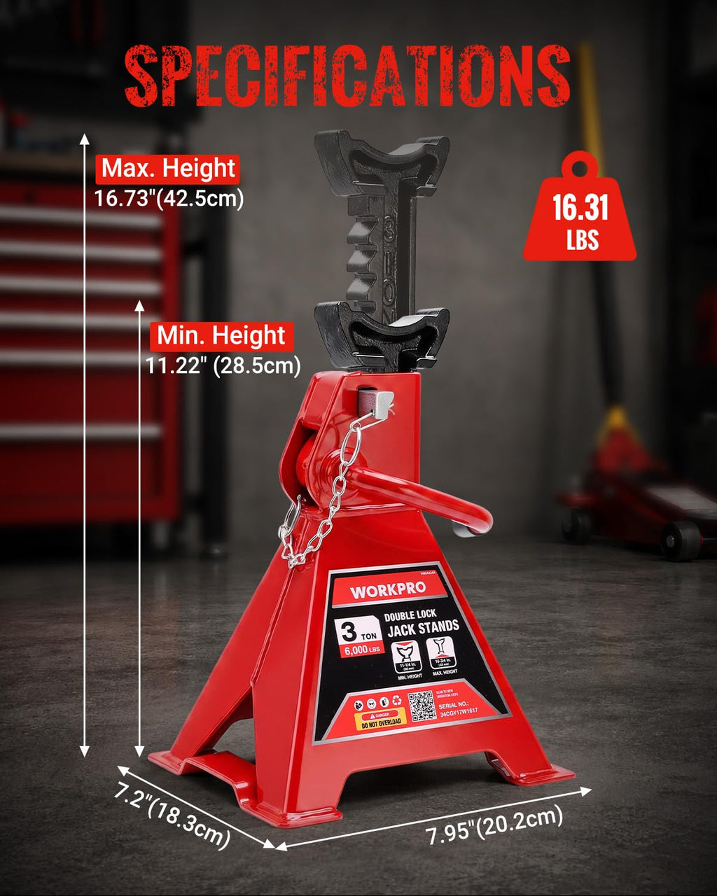 3 Ton Jack Stands with Double Lock, 1 Pair U269072