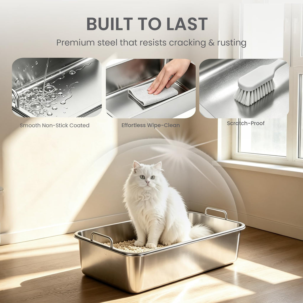 Extra Large Stainless Steel Sifting Cat Litter Box with Dual Handles F2912