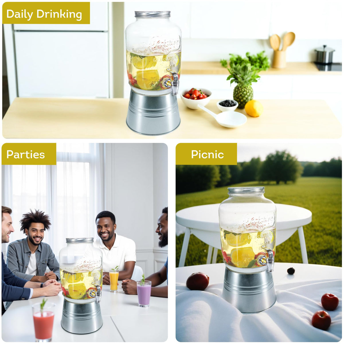 Glass Beverage Dispenser with Stand 1 Gallon Q609