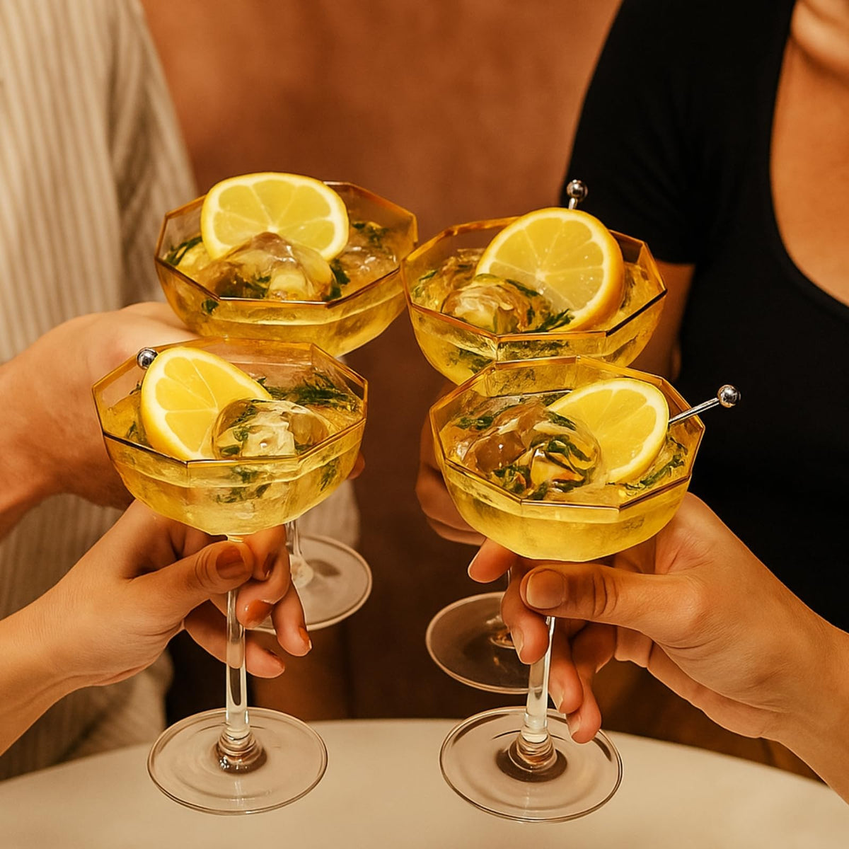 Champagne Coupe Glasses Set of 4 Gold Rim B50663