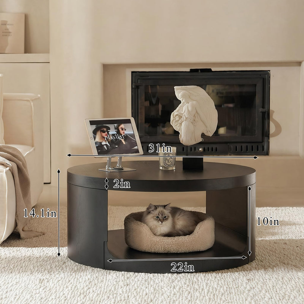 Black Round Coffee Table with Storage N8147