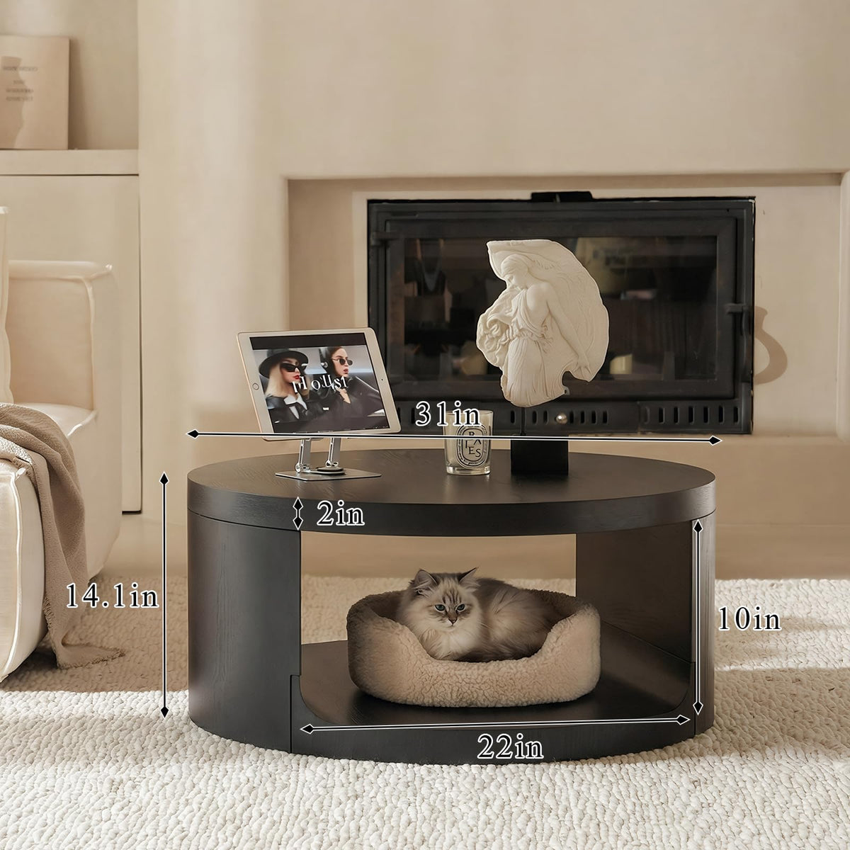 Black Round Coffee Table with Storage N8147