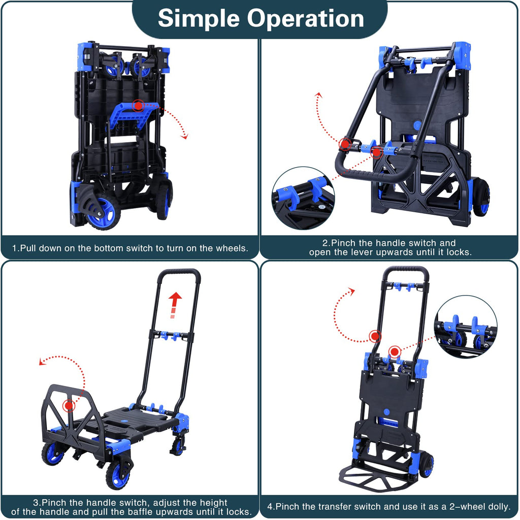 2-in-1 Foldable Hand Truck Dolly 330LB Capacity T466