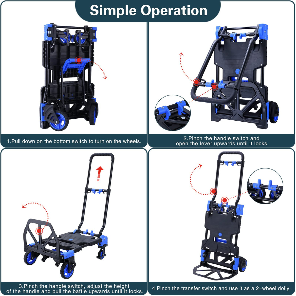 2-in-1 Foldable Hand Truck Dolly 330LB Capacity T466