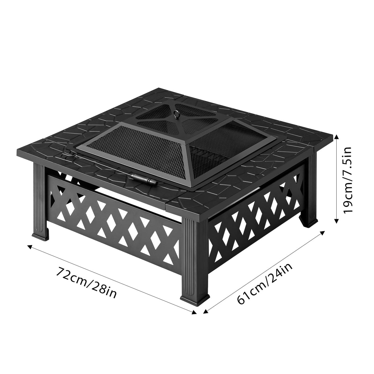 32 Inch Square Wood Burning Fire Pit Table with Spark Screen and Fire Poker N404606